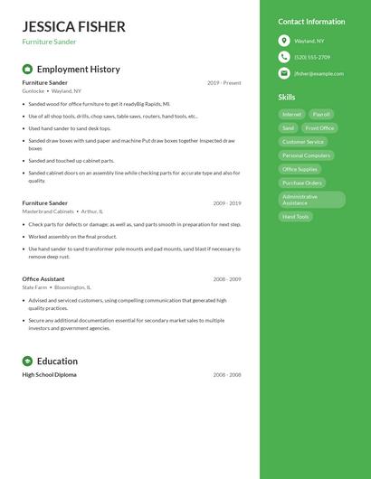 Furniture Sander Resume
