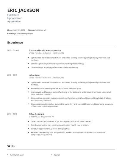 Furniture Upholsterer Apprentice Resume