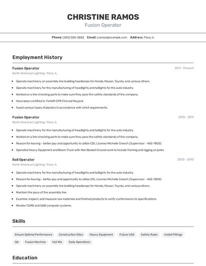 Fusion Operator Resume