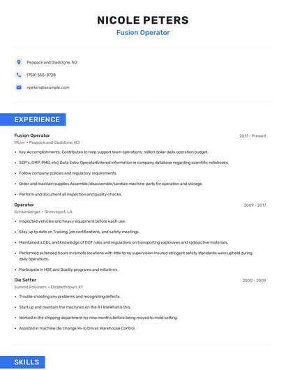 Fusion Operator Resume