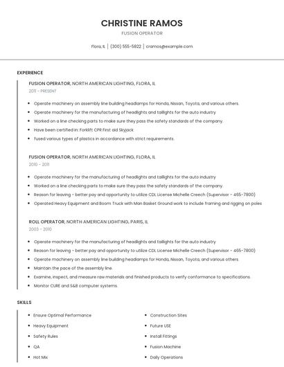 Fusion Operator Resume