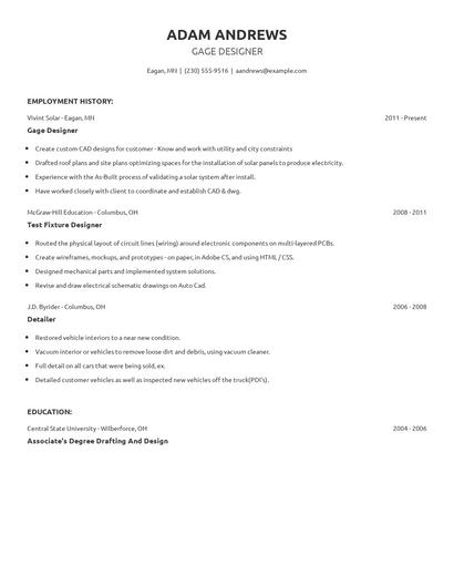 Gage Designer Resume