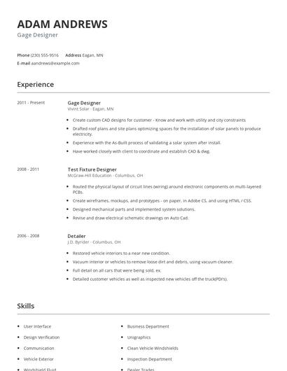 Gage Designer Resume
