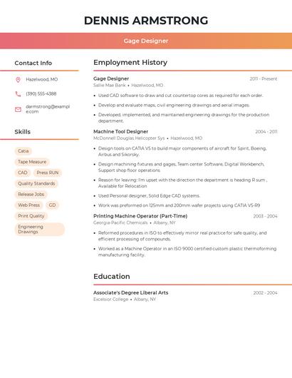 Gage Designer Resume