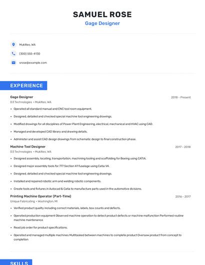 Gage Designer Resume