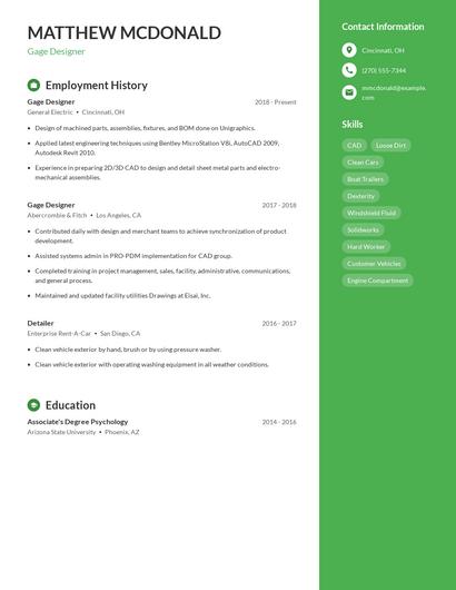 Gage Designer Resume