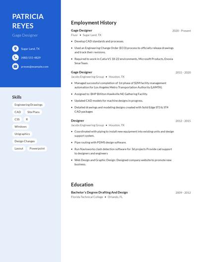 Gage Designer Resume