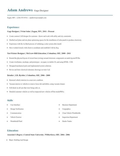 Gage Designer Resume