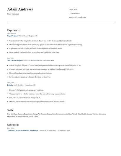 Gage Designer Resume