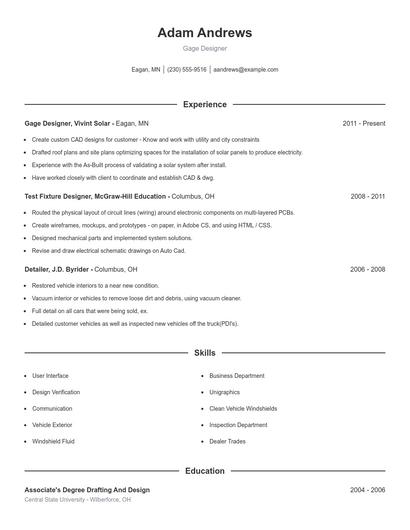 Gage Designer Resume