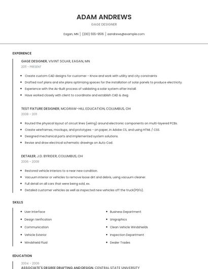 Gage Designer Resume