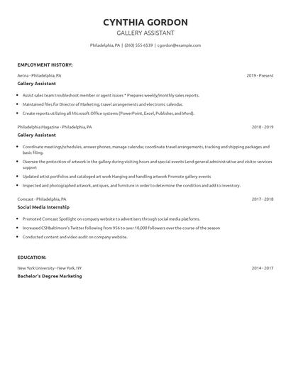 Gallery Assistant Resume