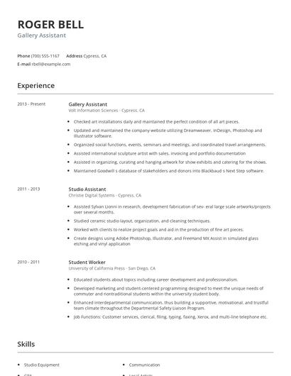 Gallery Assistant Resume
