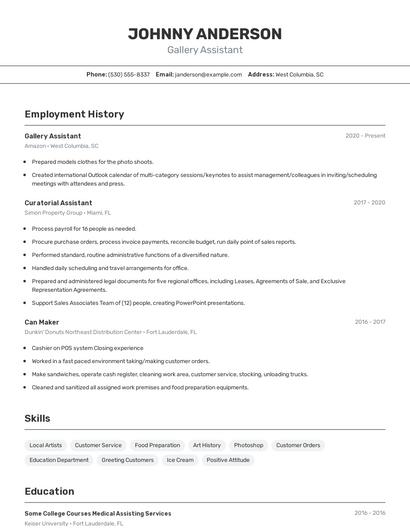 Gallery Assistant Resume
