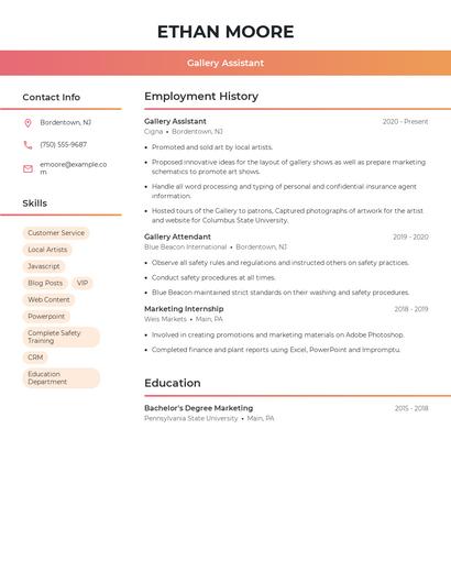 Gallery Assistant Resume