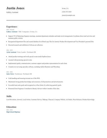 Gallery Assistant Resume