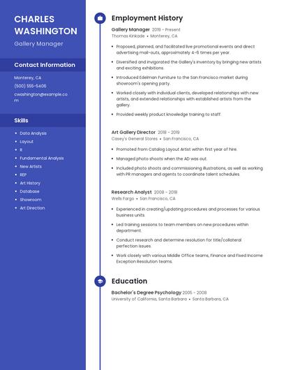 Gallery Manager Resume