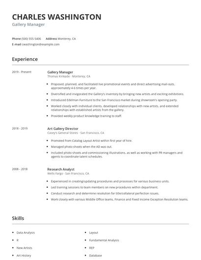 Gallery Manager Resume