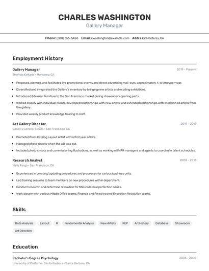 Gallery Manager Resume