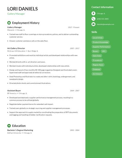 Gallery Manager Resume