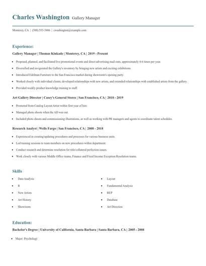 Gallery Manager Resume