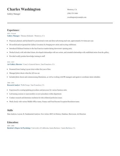 Gallery Manager Resume