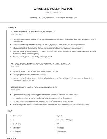 Gallery Manager Resume
