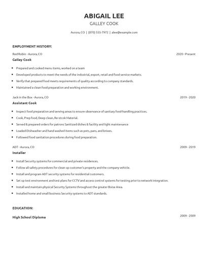 Galley Cook Resume