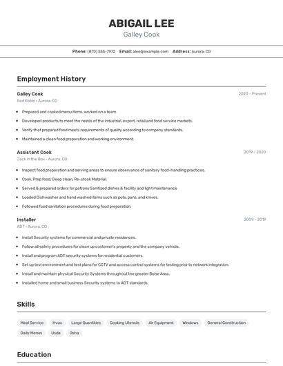 Galley Cook Resume