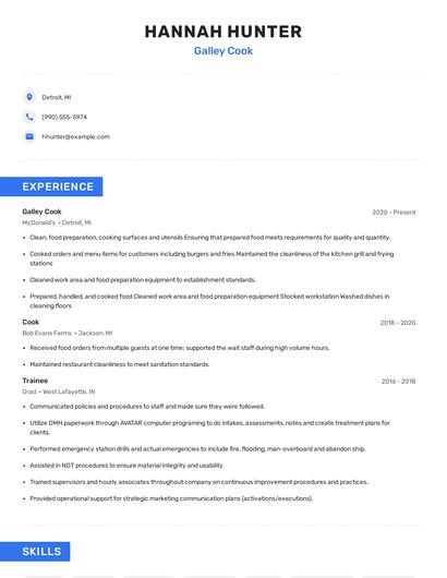 Galley Cook Resume