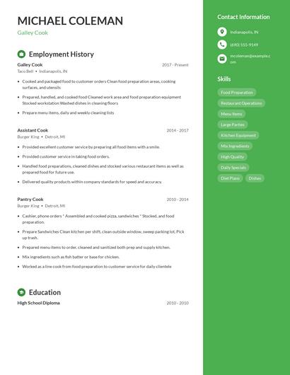 Galley Cook Resume