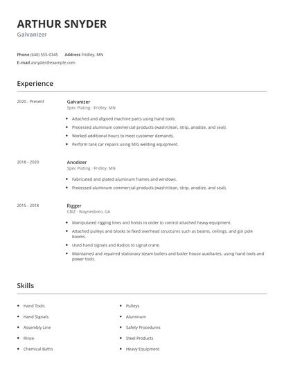 Galvanizer Resume