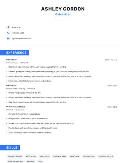 Galvanizer Resume