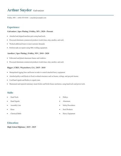 Galvanizer Resume