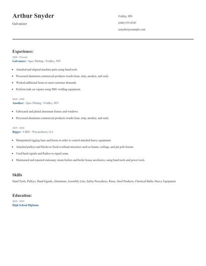 Galvanizer Resume