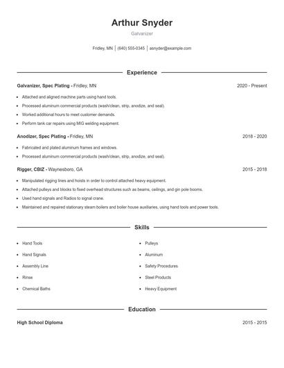 Galvanizer Resume