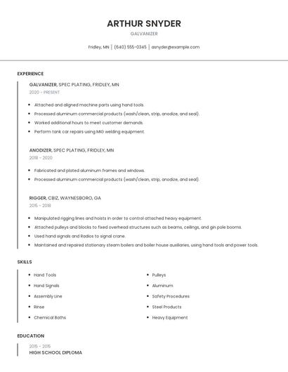 Galvanizer Resume