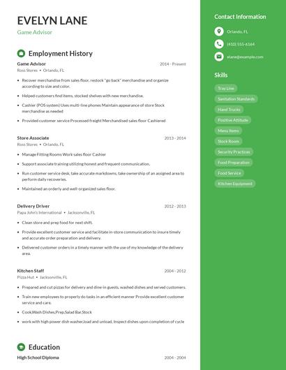 Game Advisor Resume