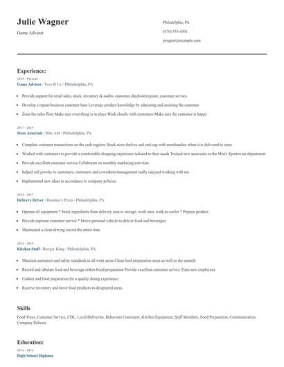 Game Advisor Resume