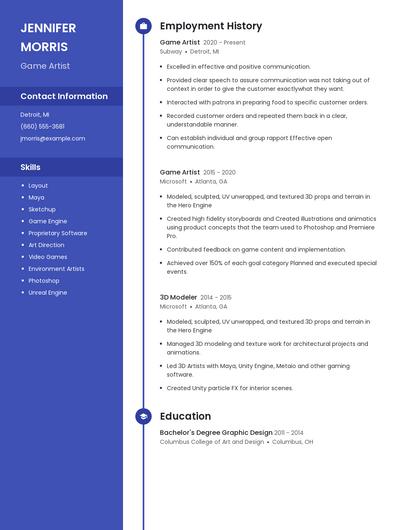 Game Artist Resume