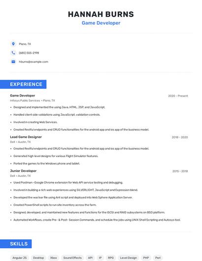 Game Developer Resume