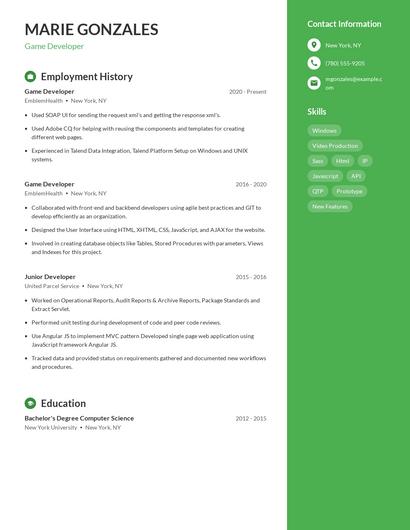 Game Developer Resume