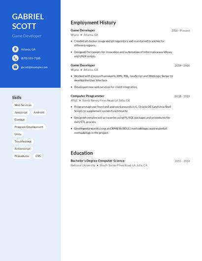 Game Developer Resume