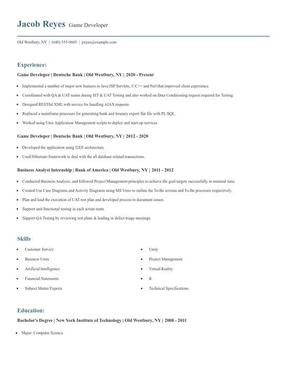 Game Developer Resume