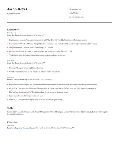 Game Developer Resume