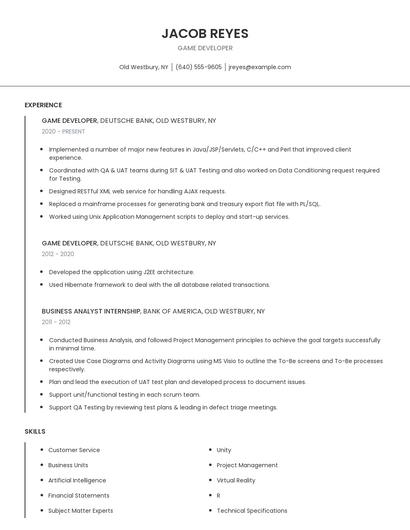 Game Developer Resume