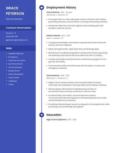 Game Master Resume