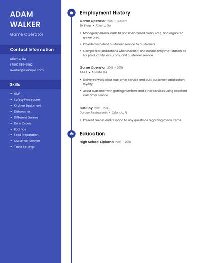 Game Operator Resume