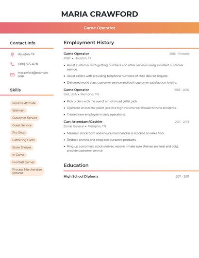 Game Operator Resume