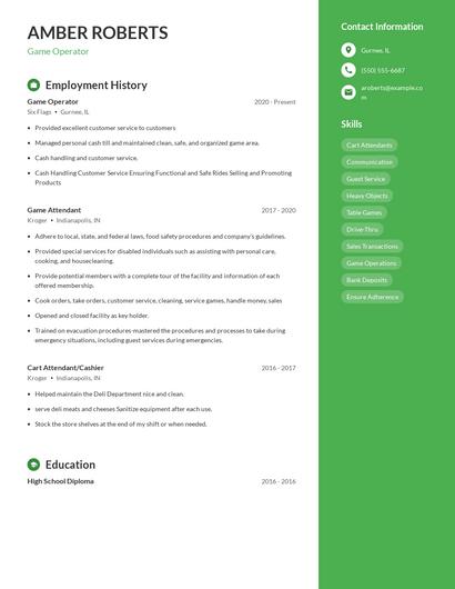 Game Operator Resume